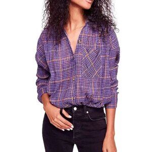 Free People Purple Plaid Relaxed Button-Down Shirt